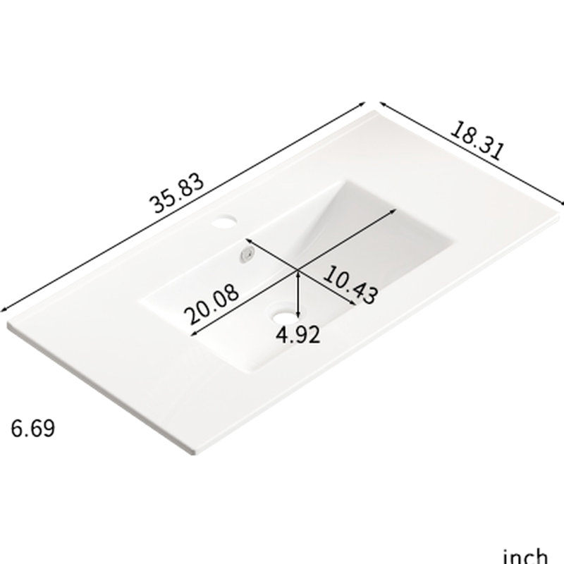 Lavabo vasque blanc brillant de 36 pouces pour salle de bain, fabriqué à partir de matériaux de haute qualité, lavabo de salle de bain en céramique cuit à température, blanc contemporain ovale, qui s'harmonise bien avec le décor