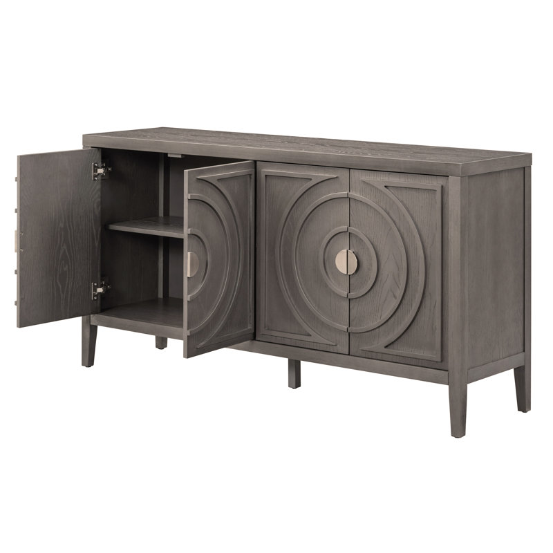 Porte de buffet rétro avec rainure circulaire de 60 po de largeur et armoire de salle à manger Floyds, Brun