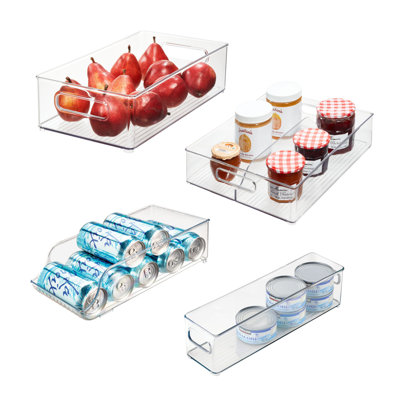 iDesign 4-Piece 50% Recycled Plastic Fridge Organizer Bin Set, Clear