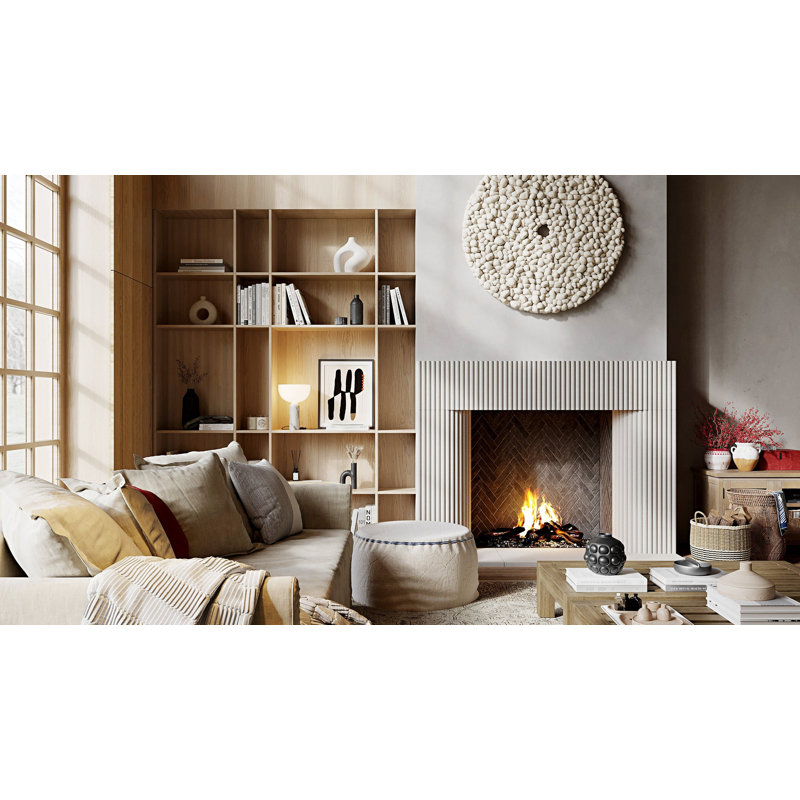 Encadrement de cheminée en pierre Reeded, H 56 po x l 81 po x P 8 po, Tanné