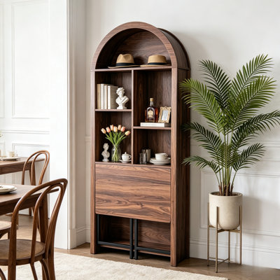 Tall Arched Bookcase,Folding Craft Desk,Convertible Hideaway Desk To Bookshelf,Vanity Desk, Foldable Desk With Storage, Disappearing Desk For Small Spaces,Wine Cabinet For Living Room, Home Office