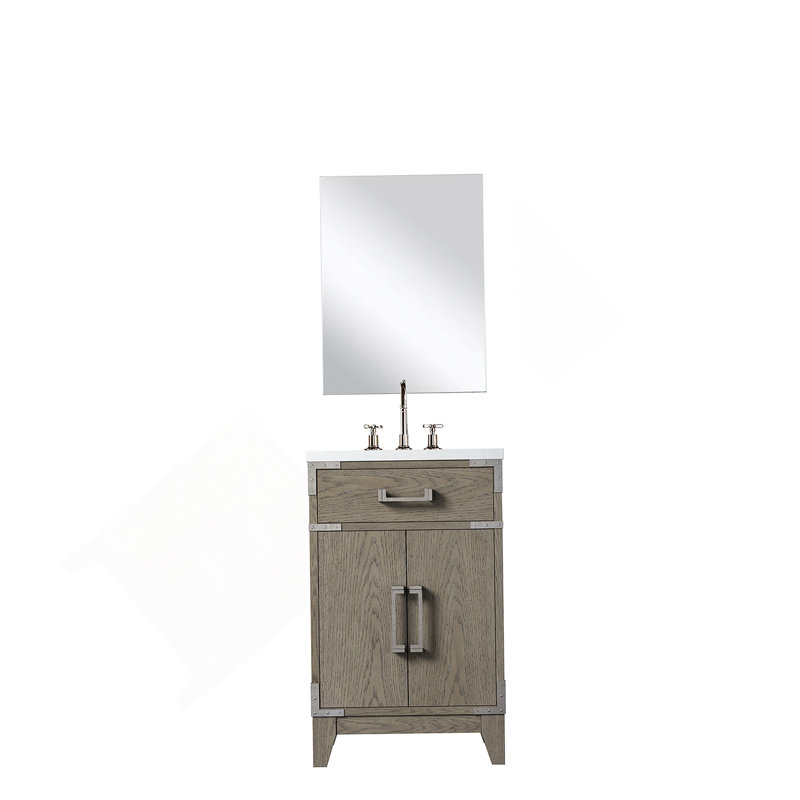 Meuble-lavabo simple 20 po X P 18 po D, comptoir en acrylique, 18 po Ensemble miroir et robinet, Gris, 20.05"