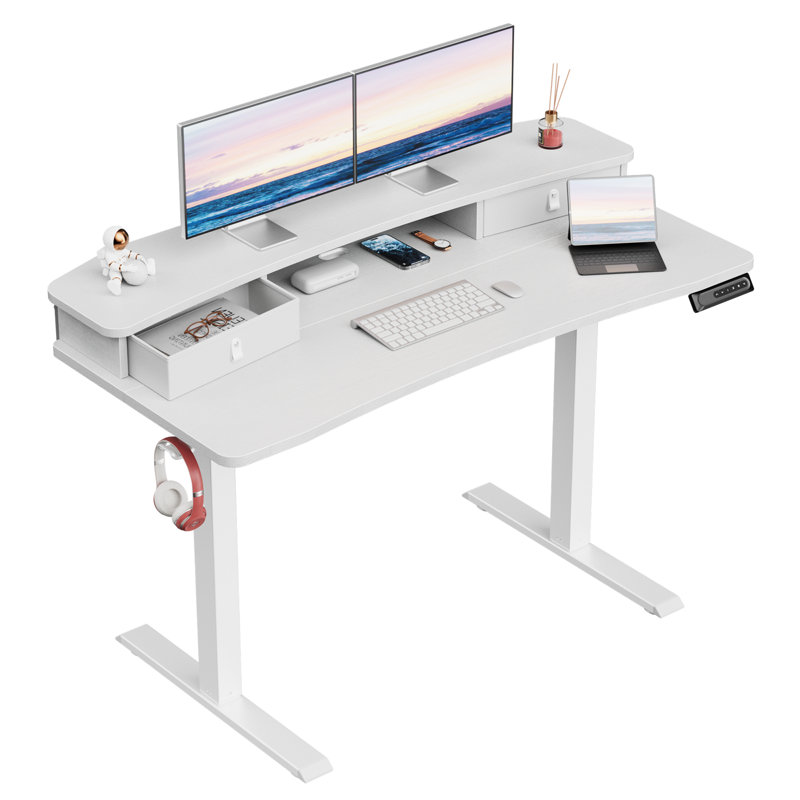 Height Adjustable Standing Desk with drawers,C-Clamp Mount Compatible,With two drawers，Home Office Stand Up Desk with 4 Preset Heights & 2 Hooks