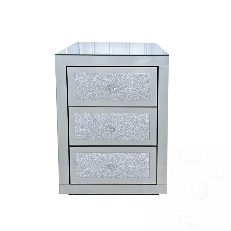 Table de chevet 3 tiroirs avec miroir