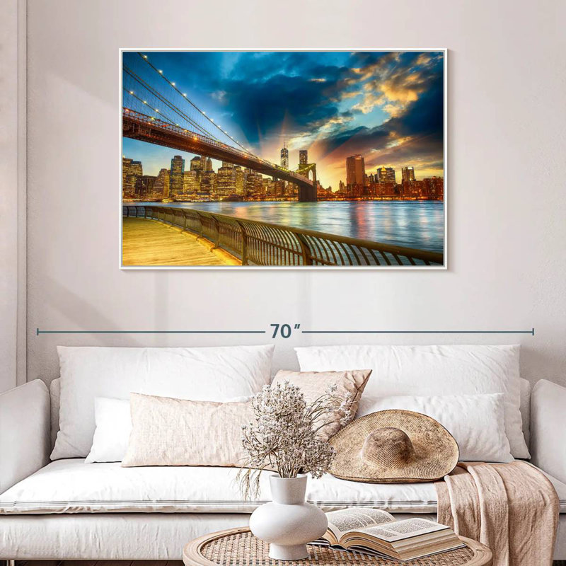 Spectaculaire coucher de soleil à Manhattan, Cadre flottant blanc, 46" X 31"