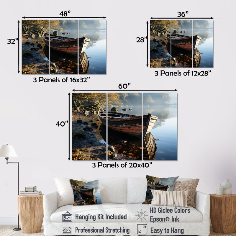 «Sailing Charm In The Morning Mist», ensemble de salon d'art nautique, H 28 po x l 36 po x P 1 po