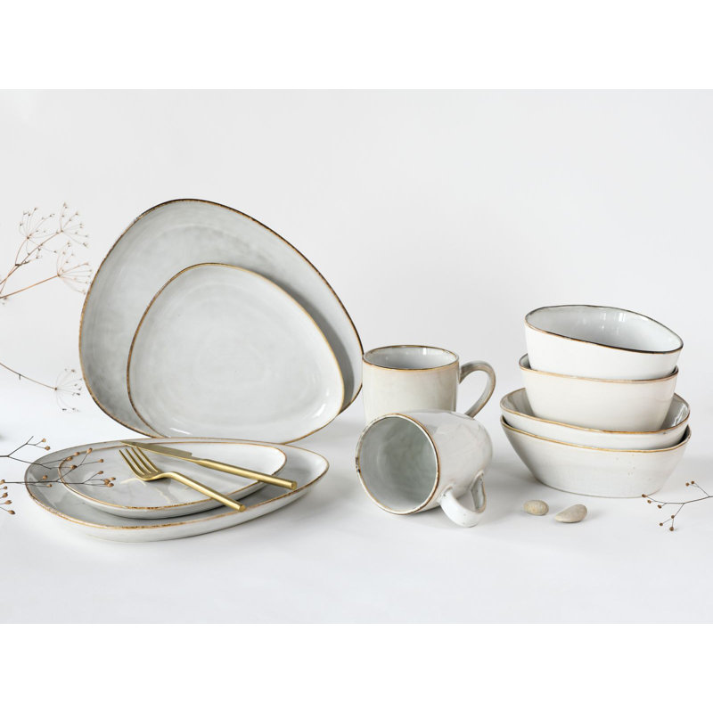 CLOUDY Piece Porcelain China Dinnerware Set - Service for 2, Off White