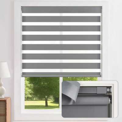  No Drill Zebra Blinds for Windows 36"W x 64"H, Grey