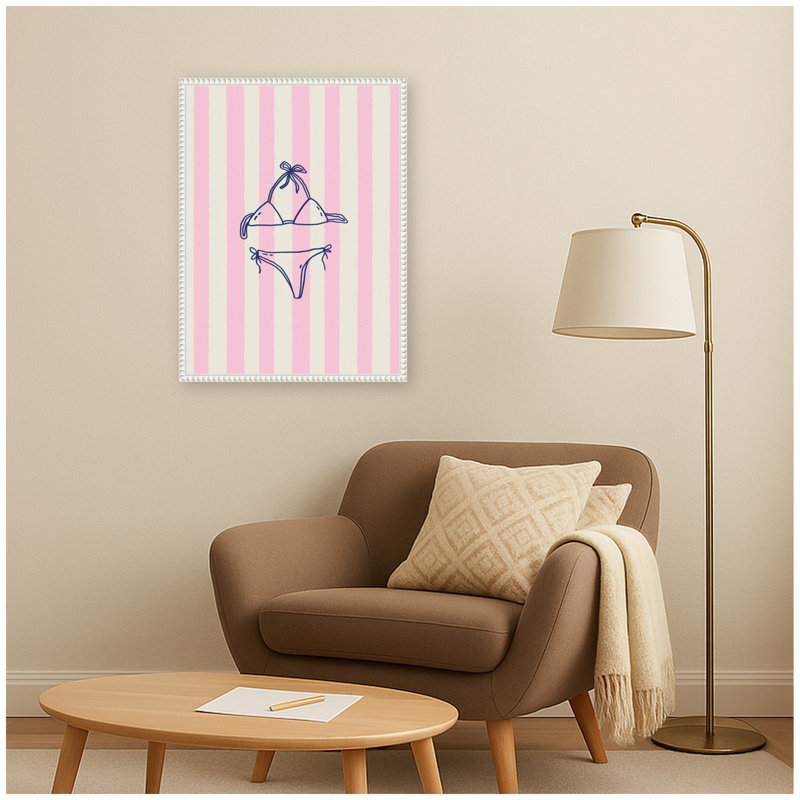 Reproduction d'art sur toile encadrée rayée, "Beach Vibes" par Laura Moss