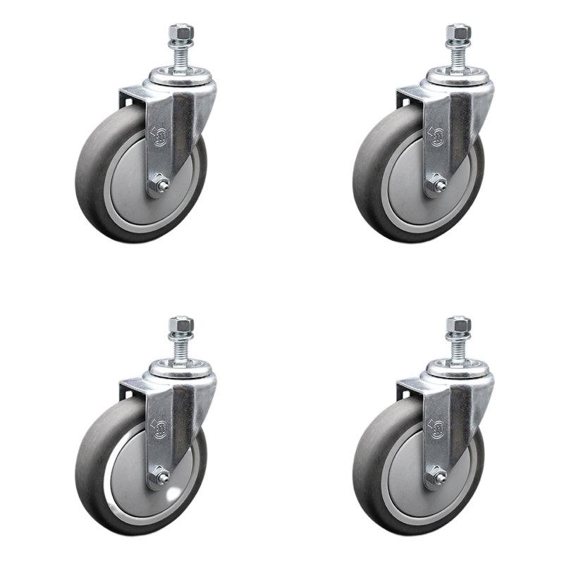 5 Inch SS Thermoplastic Rubber Wheel Swivel ½ Inch Threaded Stem Caster Set SCC