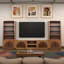 Console de meuble télé 92 pouces, pour téléviseur jusqu'à 100 pouces, sans assemblage, finition bourbon et noyer-727626459