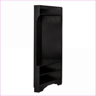 Corner Hall Tree with Shoe Bench, 4 Hooks & Adjustable Shelf | Modern Minimalist | Black | Particle Board by Latitude Run