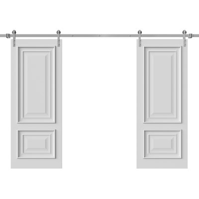 Double Barn Door | IMPERIAL 1822 White Enamel | Silver Rail Track Set | Solid Panel Interior Doors