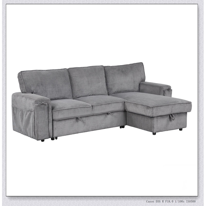 U_STYLE Canapé-lit modulaire rembourré avec sacs de rangement et 2 porte-gobelets sur les accoudoirs, Polyester gris