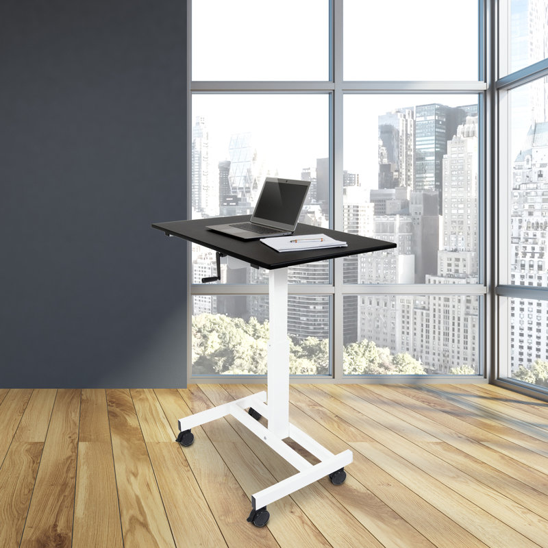 Adjustable Height White Frame Black Top Laptop Desk