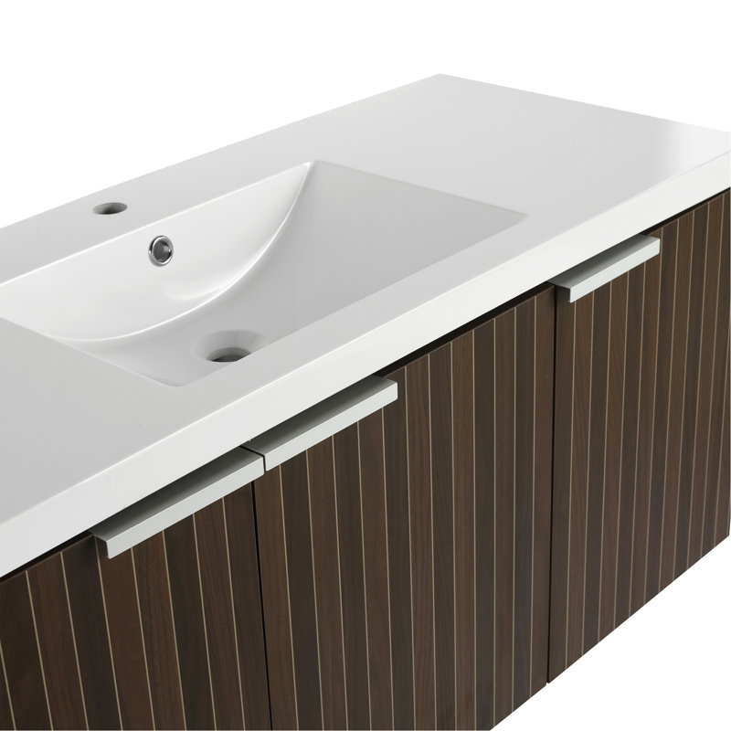 Meuble-lavabo mural 48 po avec lavabo en résine et grand rangement