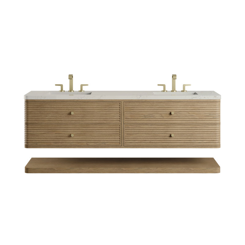 Meuble-lavabo double l 72 po Allamari, Silestone sibérien, Brume dune, 8 po