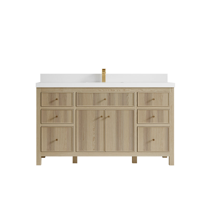 Meuble-lavabo simple 60 po avec comptoir en quartz 60 po, Blanc
