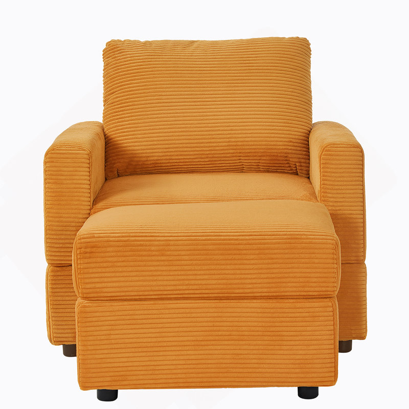 Versatile Comfy Chaise Lounge with Ottoman for Living Room, Enhancing Relaxation, Yellow Corduroy