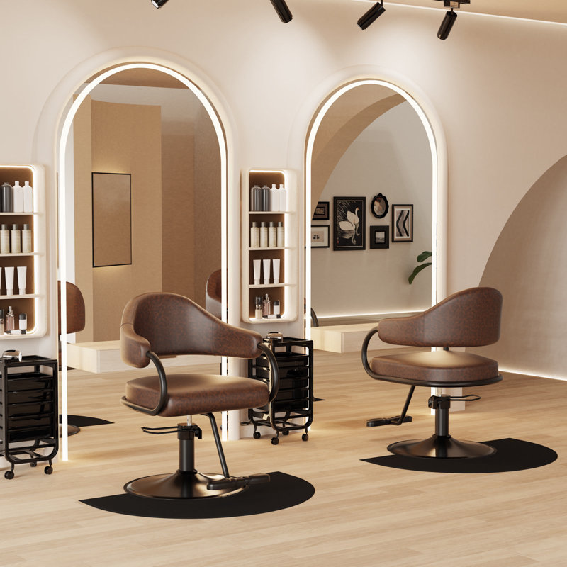 Fauteuil de salon Baasha Professional noir et brun pour coiffeurs - Fauteuil de coiffeur moderne avec coussin en mousse à mémoire de forme, base stable surdimensionnée et capacité de poids de 330 lb