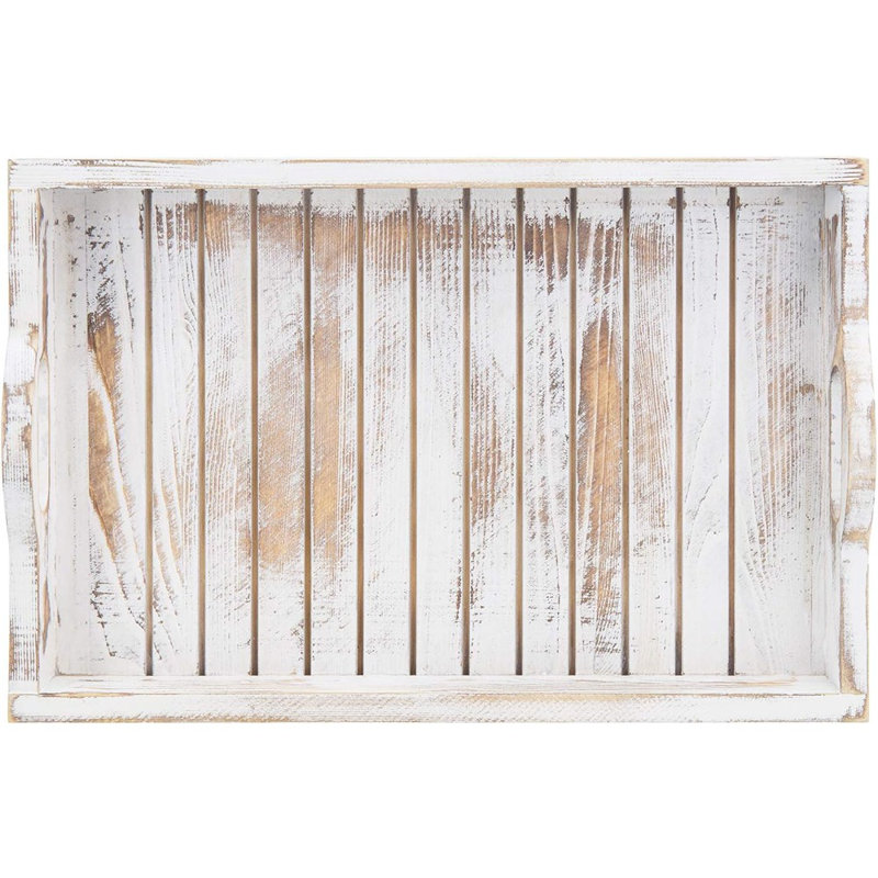 Wood Breakfast Serving Tray With Cutout Handles With Slatted Design, Breakfast Ottoman Coffee Table Tray, 16 X 11 Inches