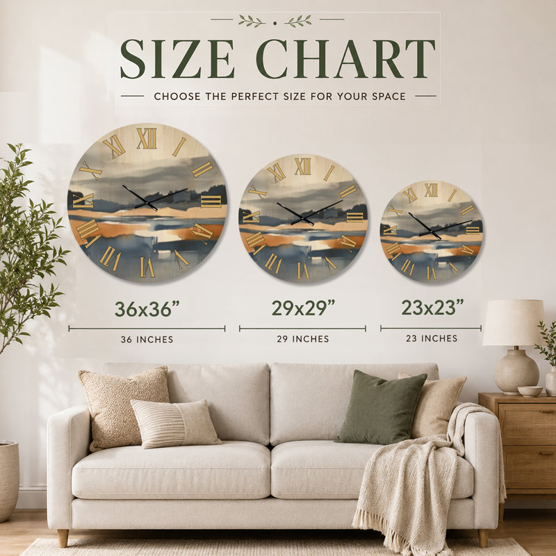 Horloge murale silencieuse « Paysage abstrait de marais I » - Aquarelle bleue, imprimée sur bois., Grand