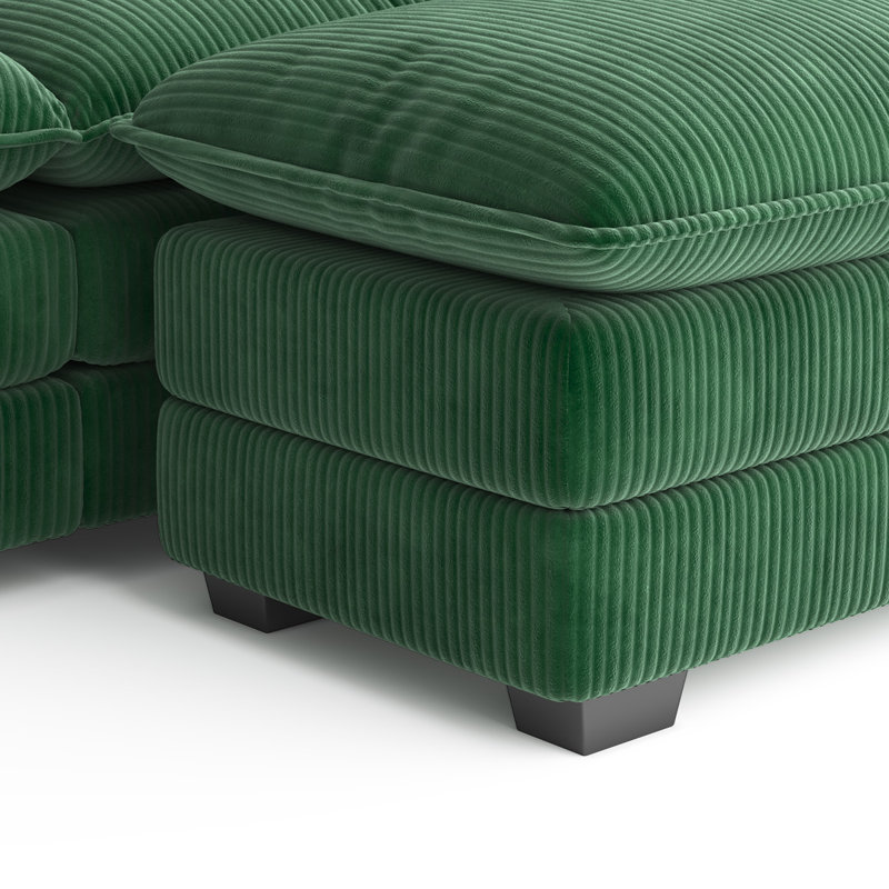  Canapé modulaire en nuage, velours côtelé lanterne, canapé-lit de salon moderne avec repose-pieds librement combinable, Vert