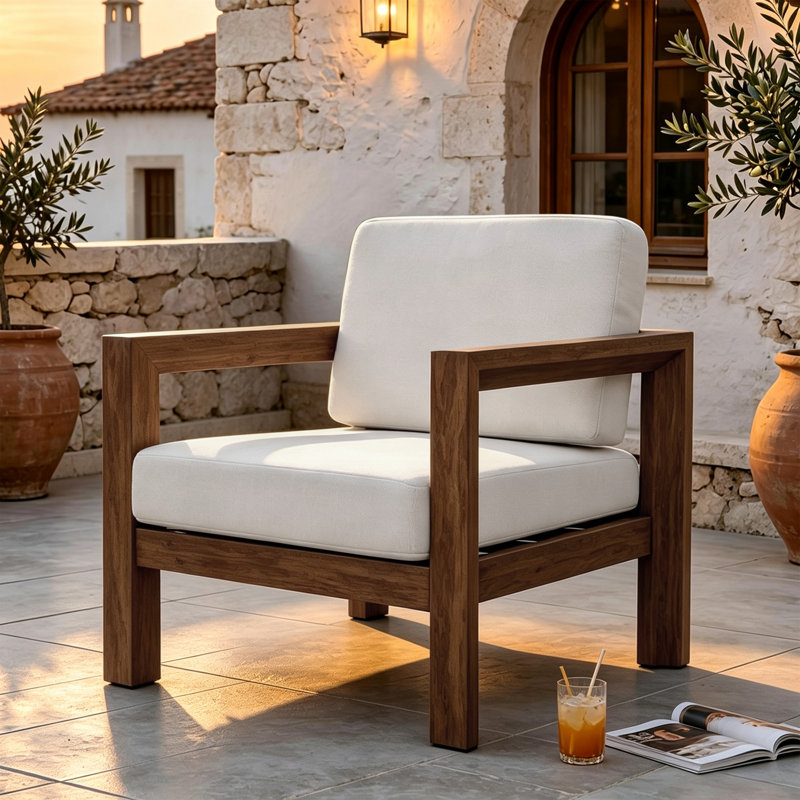 Chaise d'extérieur en bois massif Yulita, Beige