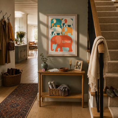 Elephant Study Grid Mid-Century - Framed Print
