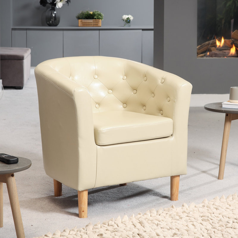 Camerino Faux Leather Barrel Chair, Cream
