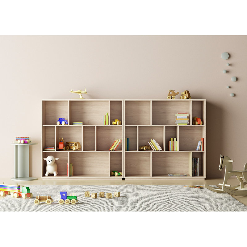 Geonna 117cm H x 111.5cm W Geometric Bookcase, Light Oak