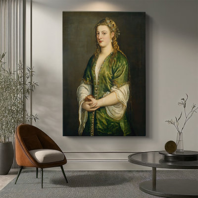 Femme tenant une pomme (Portrait d'une femme) - Toile tendue sur châssis par Titian