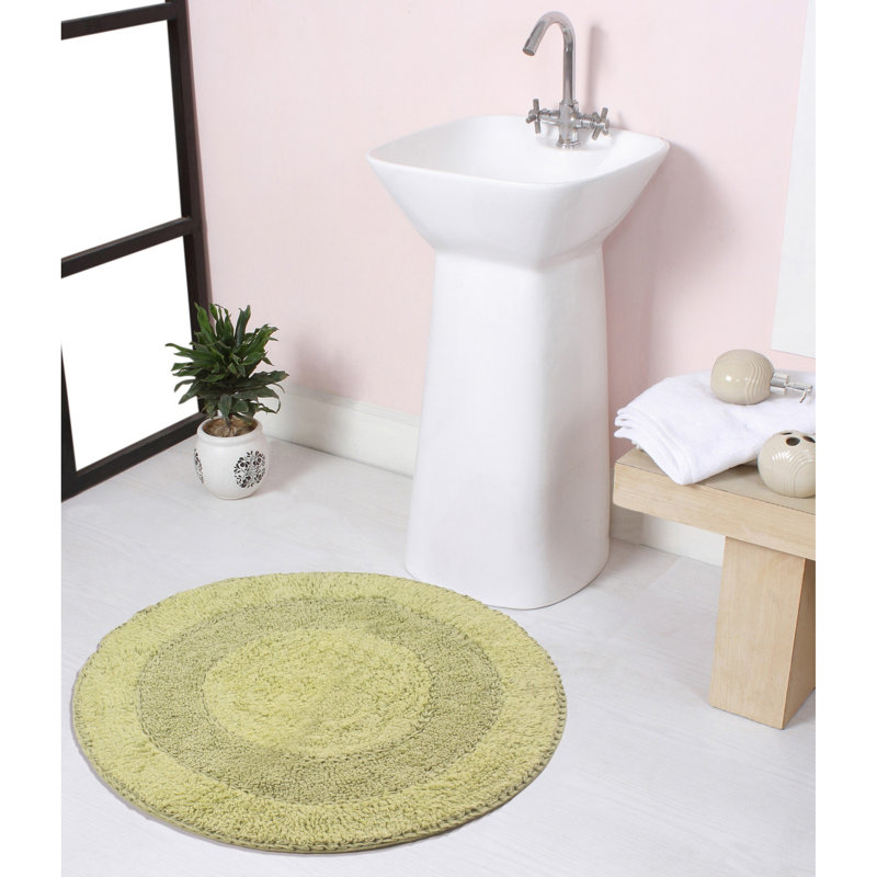 Plush Cotton Round shape bath Rug, Green, 30"W x 30"L