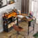 Monike 42'' W Modern Computer Desk with Reversible Storage Shelves,Small L Shaped Desk with LED Light and Monitor Stand
