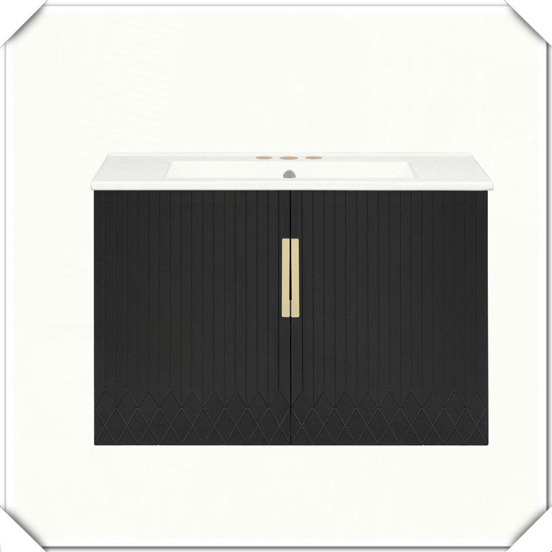 Meuble-lavabo vintage avec lavabo en céramique et 3 trous, Noir