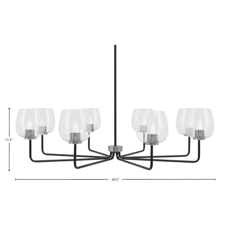 Lustre 8 lumières Amarmula, noir mat et finition graphite, verre transparent de 6 po, Clair, Noir / nickel