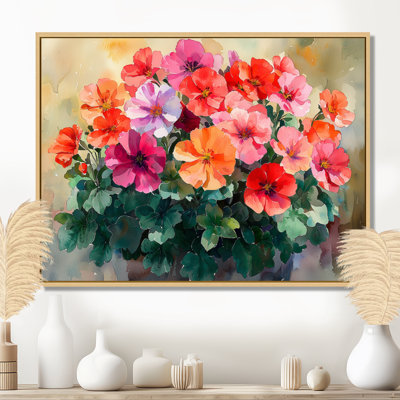Geranium Garden In Sunlit Colors Realism - Geraniums Canvas Wall Art