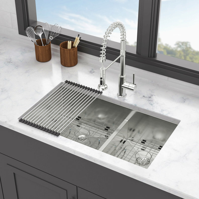 30"X19"X10" Undermount Double Bowl(60/40) Kitchen Sink - 16 Gauge With Two 10" Deep Basin