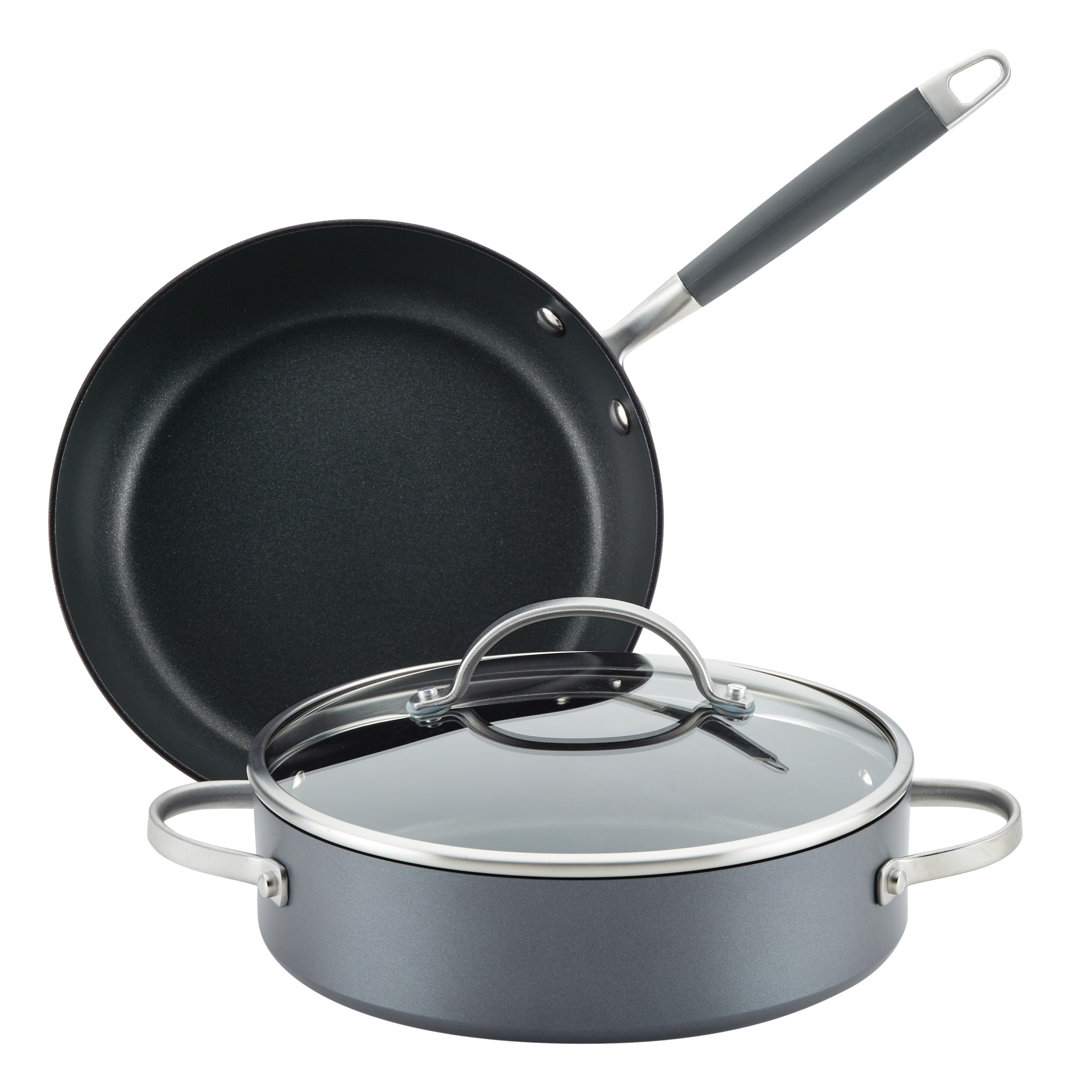 Anolon Advanced Home Hard Anodized Nonstick Cookware Set, Includes 3 -Quart Sauteuse With Lid And 9.5-Inch Frying Pan, 3 Piece - Moonstone Anolon