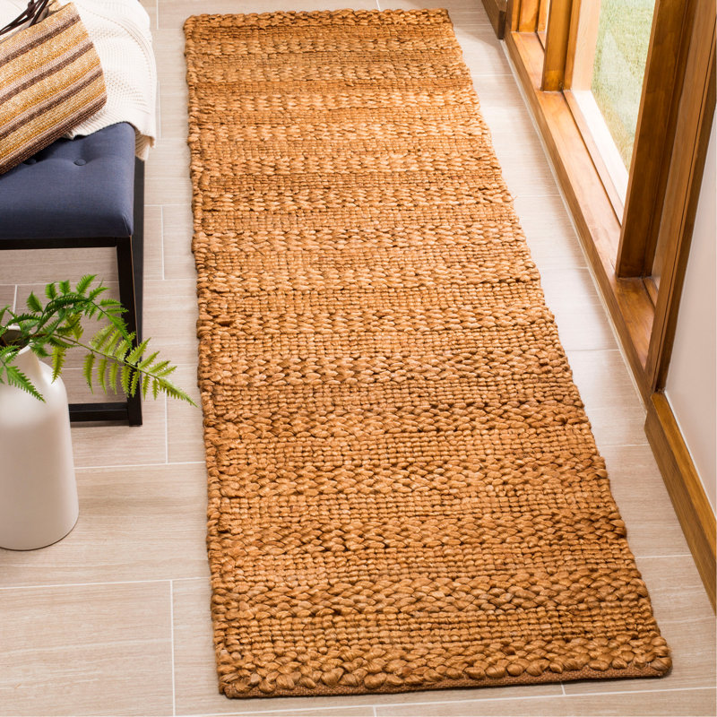Eco-Smart Natural Fiber Hand Woven Jute/Cotton Striped Rug in Gold, Runner 2'3" x 6'