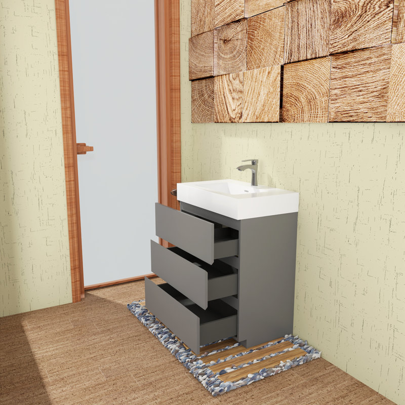 Guxim 30'' Single Bathroom Vanity with Solid Surface Top, Gray, White