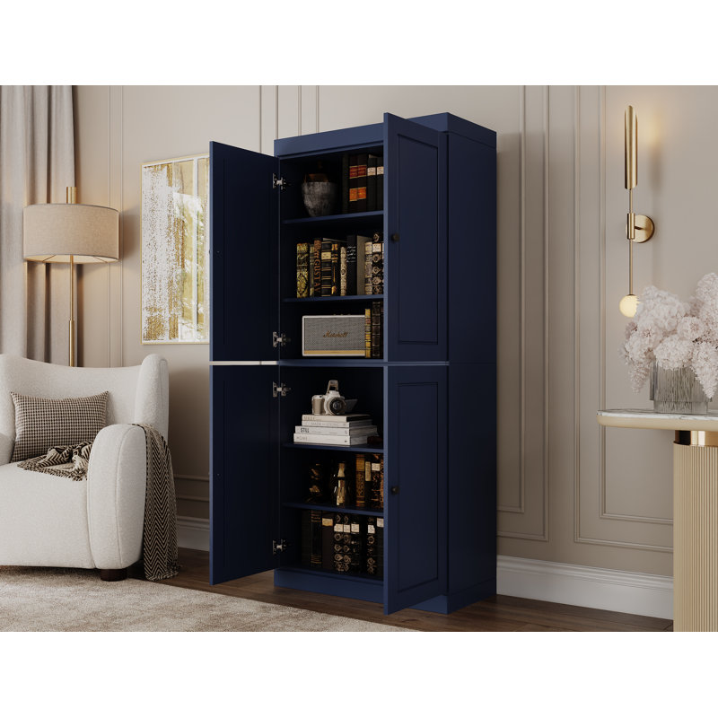 Arreana 32" W x 71.5" H Solid Wood 6-Shelf Bookcase, Navy