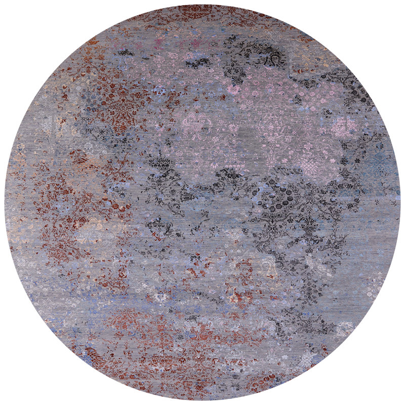 Tapis abstrait bleu / rouge Branchdale, Rond 7 pi