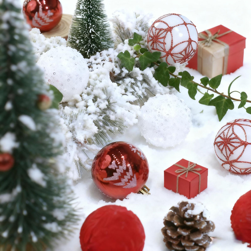 Ensemble de 25 boules de Noël incassables de 6 cm (2,4 po), Red-white