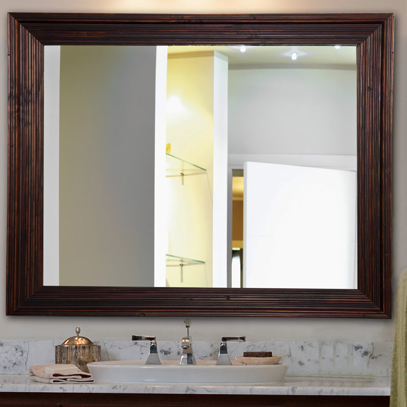 Ukiah Wood Flat Wall Mirror, 32.25" H x 55.25" W, Brown