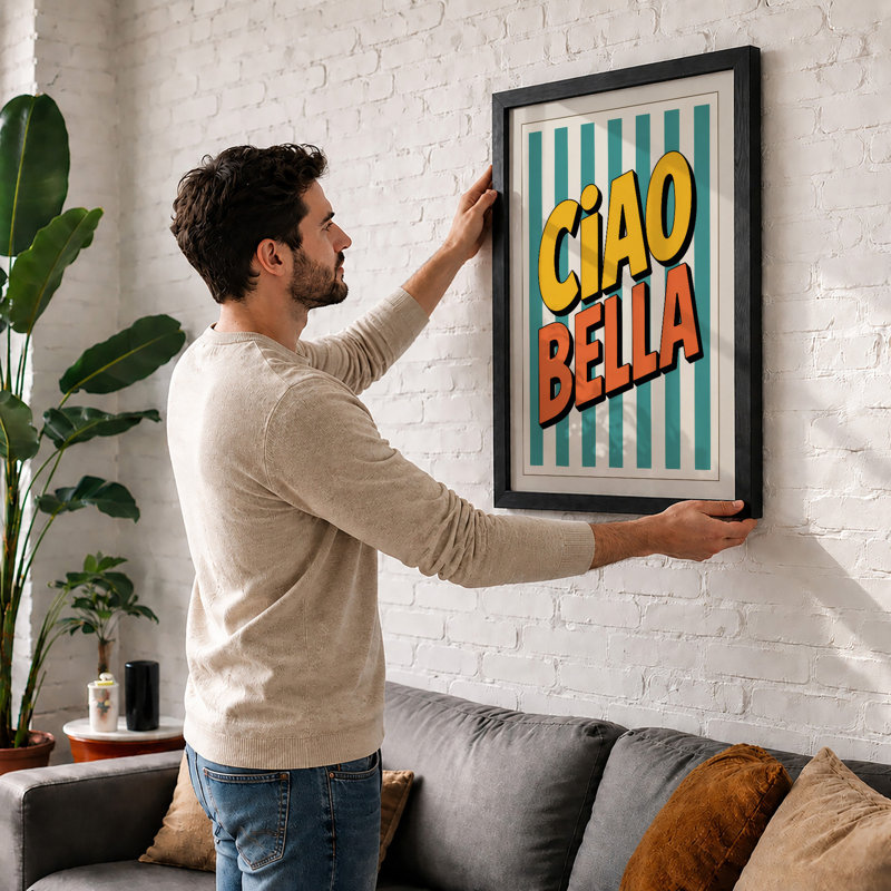 Ciao Bella Retro - Framed Print, A2 - 59.4 x 42.0 cm, Black