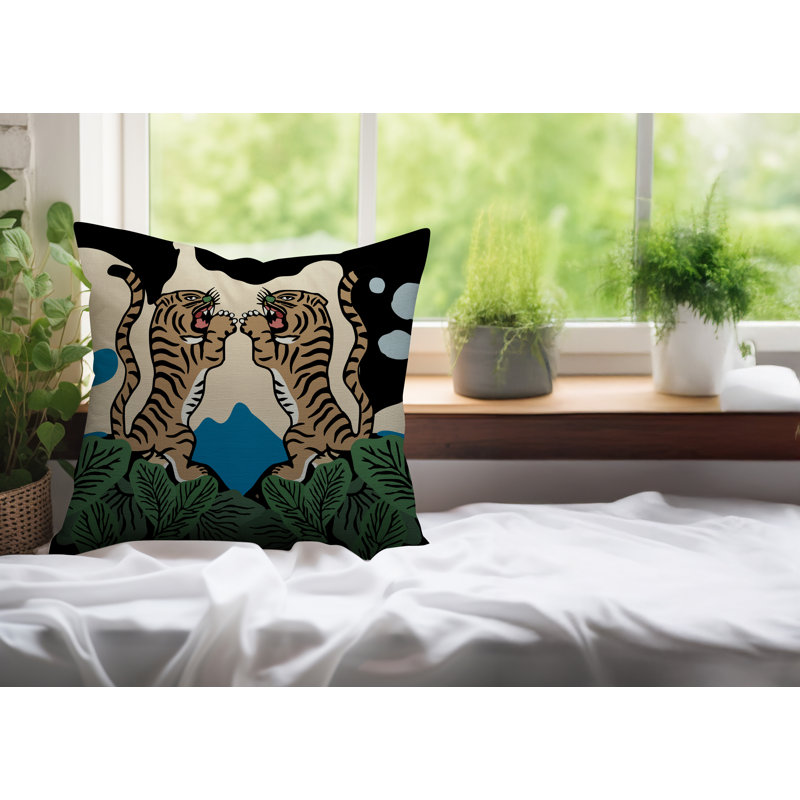 Oreiller carré réversible Mikro Tiger, Turquoise, H 20 po x l 20 po