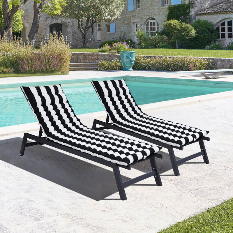 Outdoor Lounge Chair Cushion 2PCS Set Replacement Patio Funiture Seat Cushion Chaise Lounge Cushion, Black/White Striped