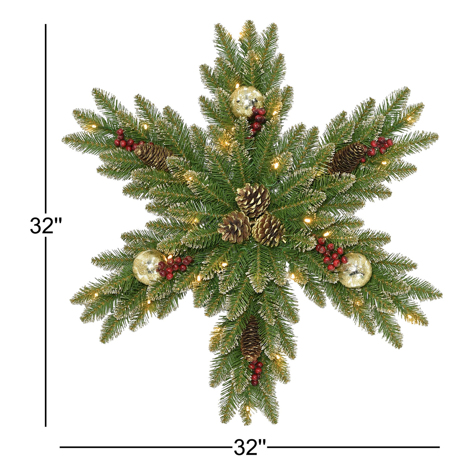 The Holiday Aisle® 32 in. Glittery Gold Dunhill Fir Snowflake with LED Lights