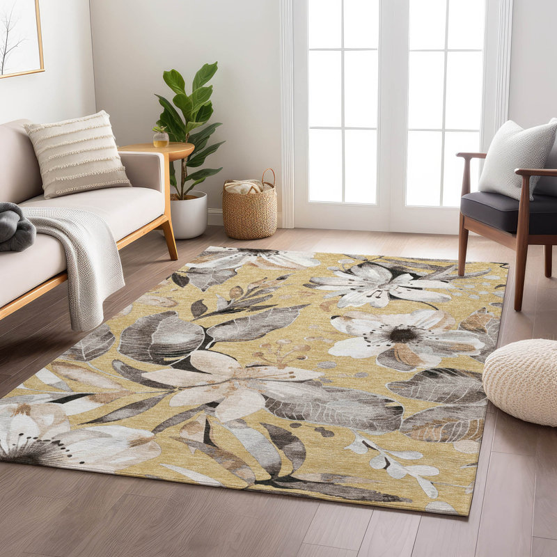 Machine Washable Indoor/Outdoor Millner ACN2260 Floral Rug, Rectangle 10' x 14'